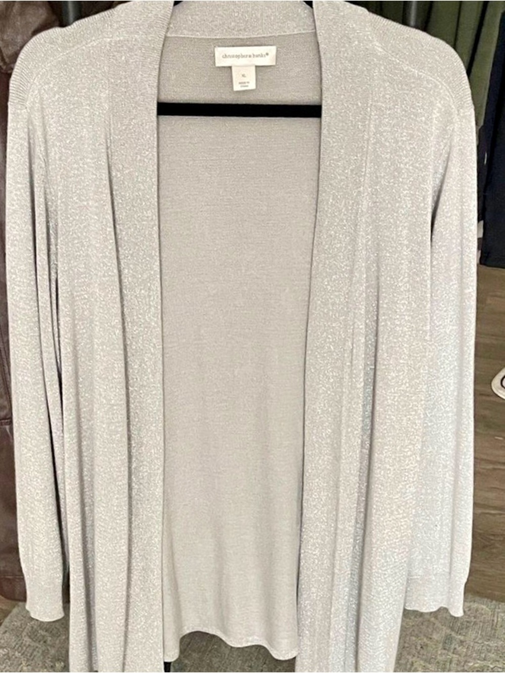 Christopher & Banks Silver Shimmer Open Front Cardigan